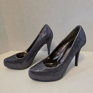 Just Fabulous Sparkly Women's Glitter Platform High Heels in Dark Silver
